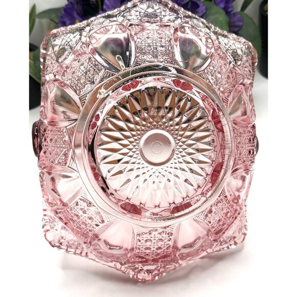Vintage L.E. Smith Quintec SawtoothnPink Glass Basket With Intricate Cut Design - Picture 3 of 10